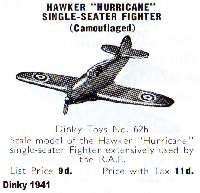 <a href='../files/catalogue/Dinky/62h/194162h.jpg' target='dimg'>Dinky 1941 62h  Hawker Hurricane Single Seater Fighter</a>