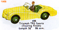 <a href='../files/catalogue/Dinky/105/1958105.jpg' target='dimg'>Dinky 1958 105  Triumph TR2 Sports (Touring Finish)</a>