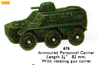 <a href='../files/catalogue/Dinky/676/1958676.jpg' target='dimg'>Dinky 1958 676  Armoured Personnel Carrier</a>